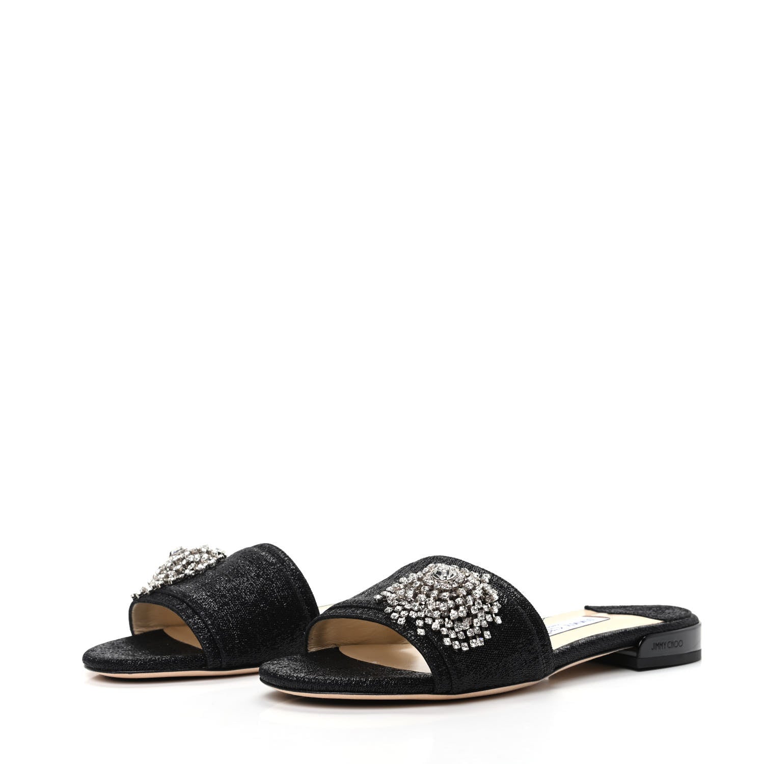 Jimmy Choo Metallic Canvas Crystal Flat Sandals 37.5 Black 3 of 8