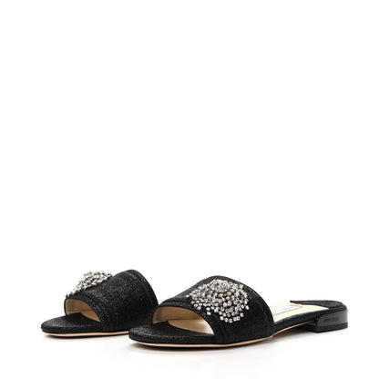 Jimmy Choo Metallic Canvas Crystal Flat Sandals 37.5 Black 3 of 8