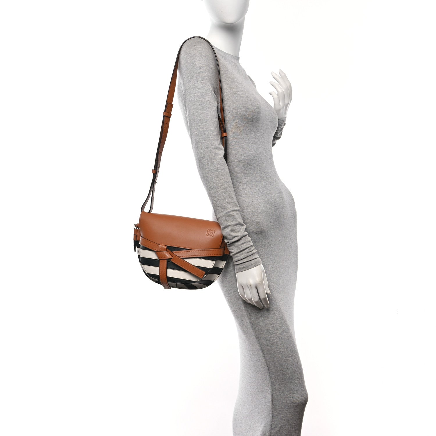 Loewe Calfskin Marine Stripe Small Gate Crossbody Bag Tan 2 of 17