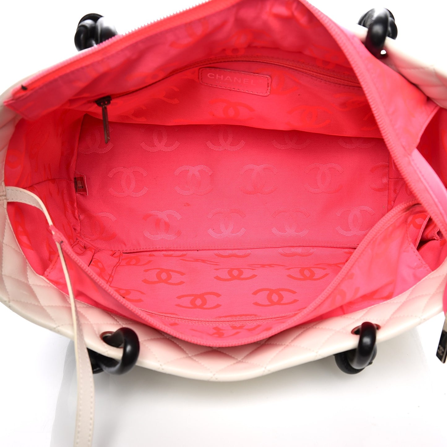 Calfskin Quilted Large Cambon Tote White Black