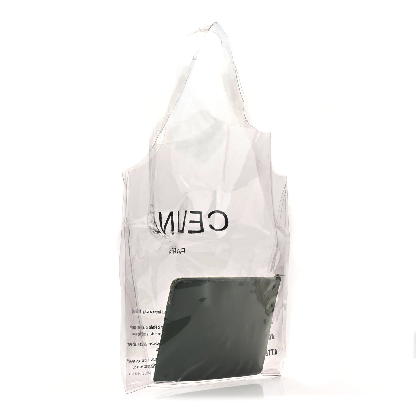 Plastic Bag with Cloudy Lambskin Solo Zip Pouch Clutch Celadon