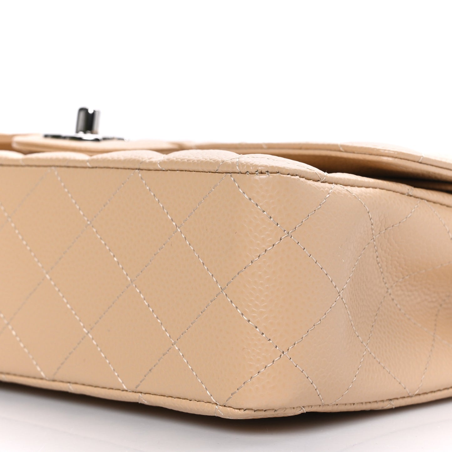 Caviar Quilted Medium Double Flap Beige