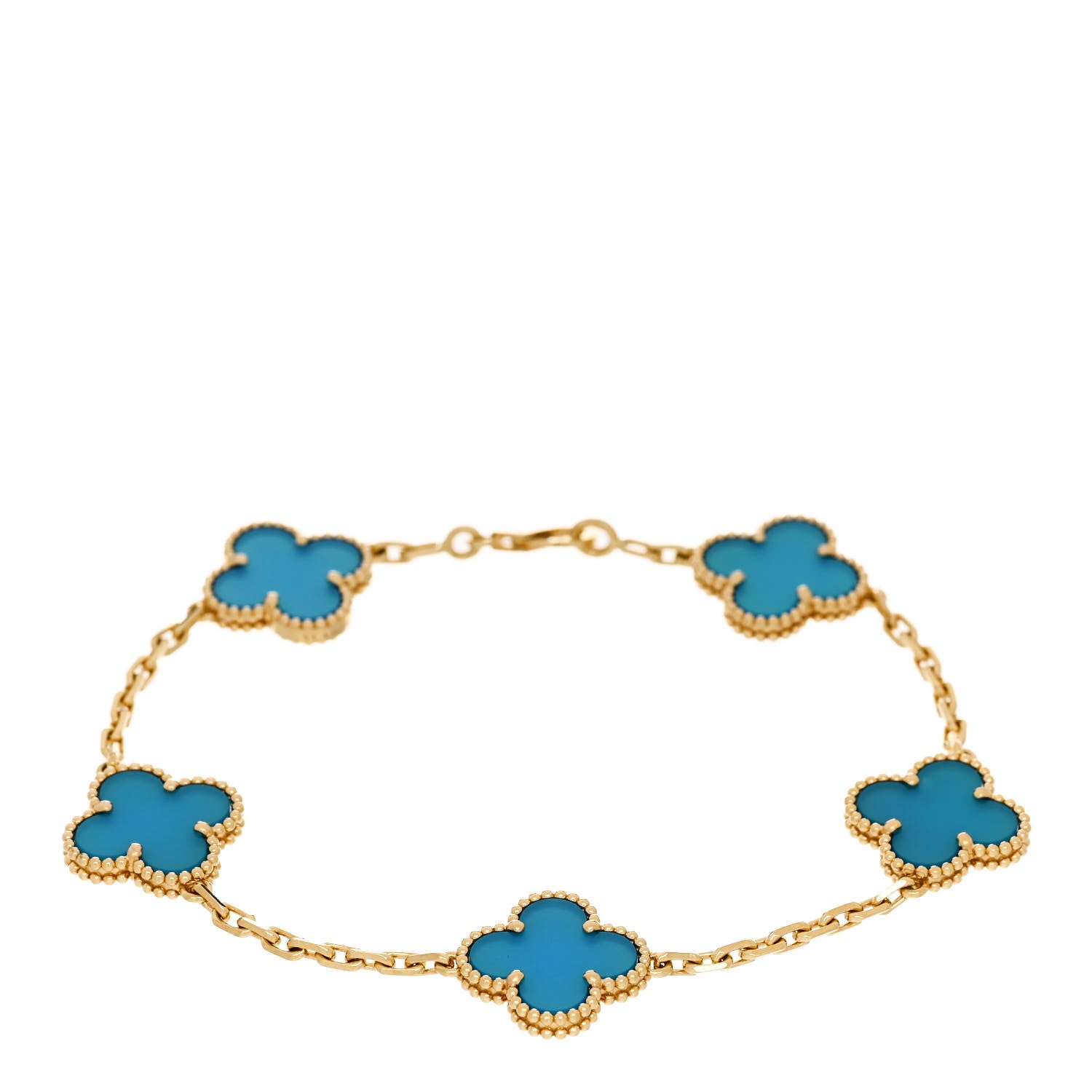 Van Cleef & Arpels 18K Yellow Gold Blue Agate 5 Motifs Vintage Alhambra Bracelet 1 of 4