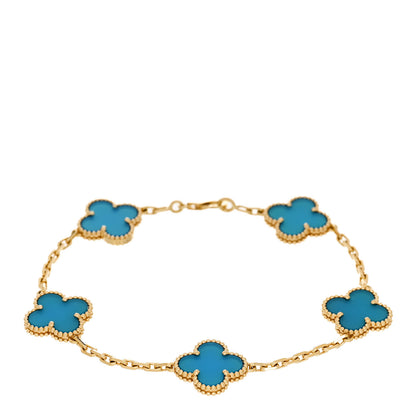 Van Cleef & Arpels 18K Yellow Gold Blue Agate 5 Motifs Vintage Alhambra Bracelet 1 of 4