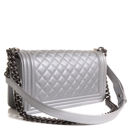 Chanel Metallic Calfskin Quilted Medium Boy Flap Silver 3 of 9