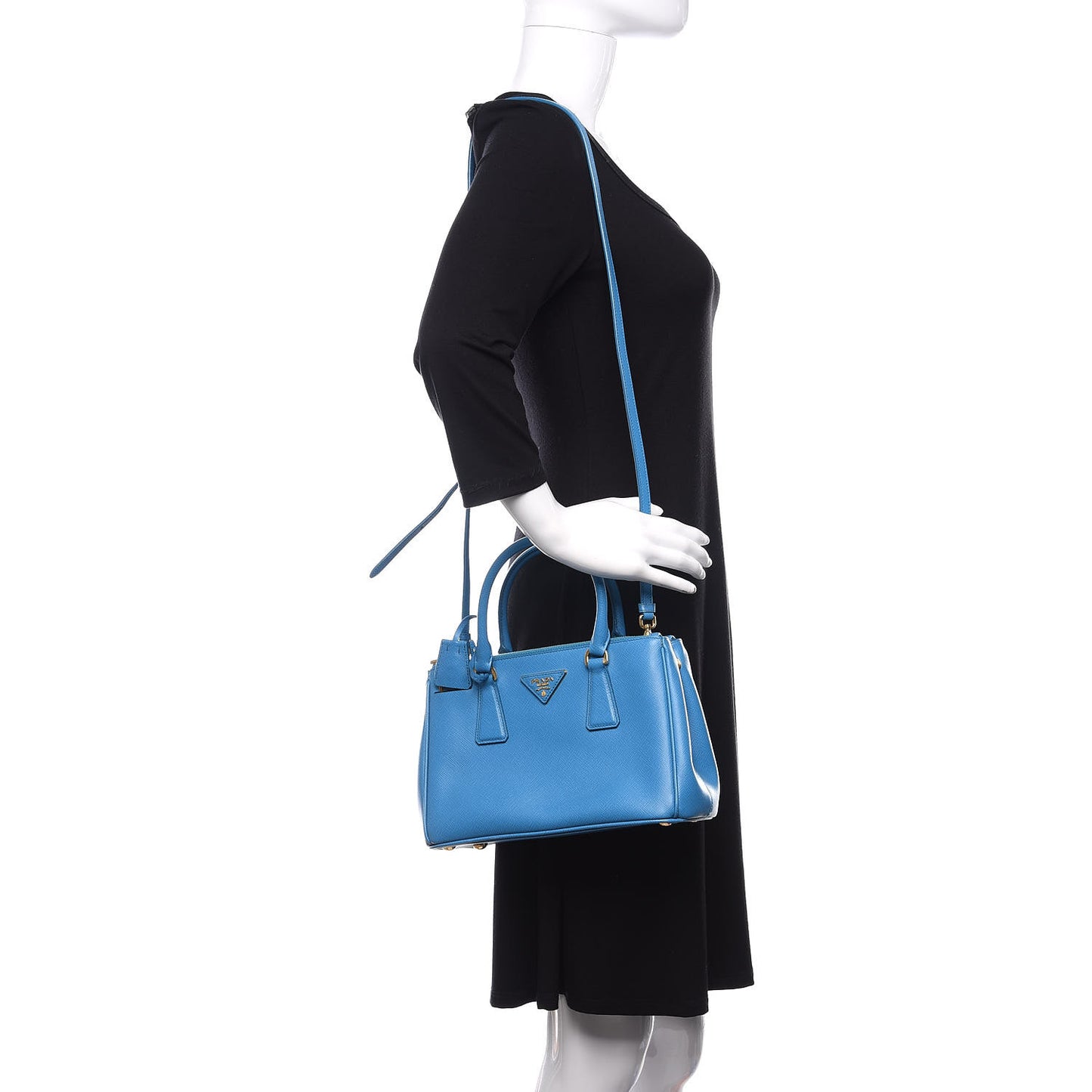 Saffiano Mini Galleria Double Zip Tote Celeste