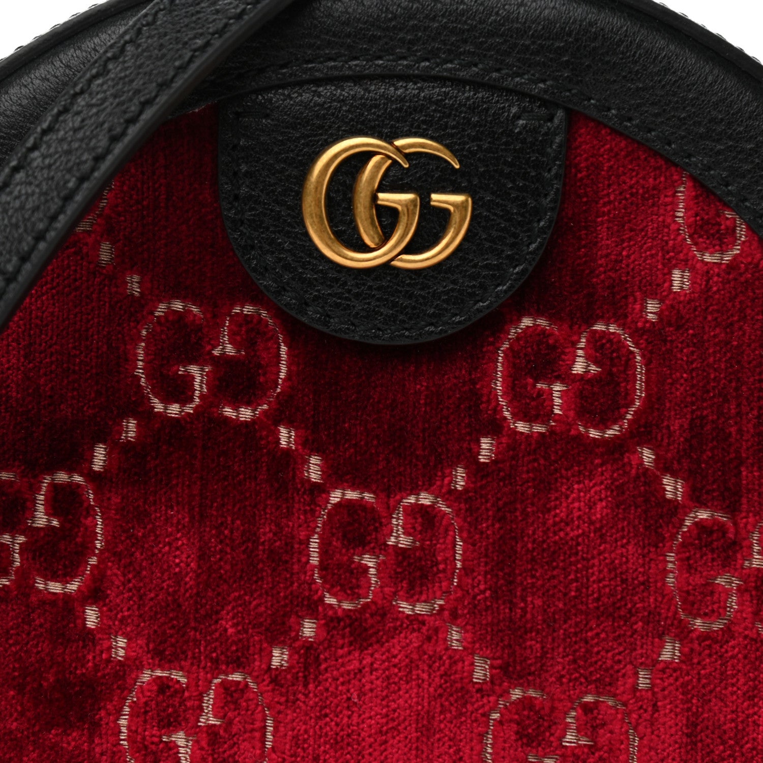 Gucci Velvet GG Monogram Textured Calfskin Round Shoulder Bag Red Cipria Black 10 of 10