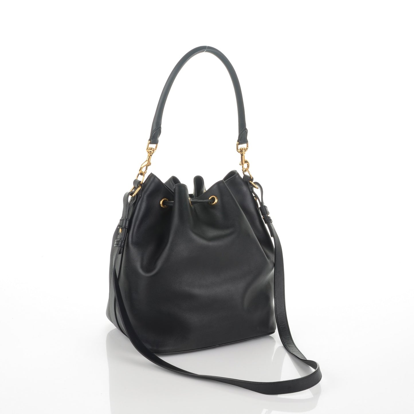 Calfskin Large Emmanuelle Bucket Bag Black