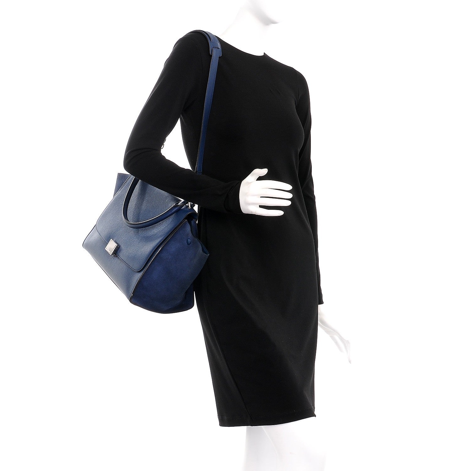 Celine Drummed Calfskin Suede Medium Trapeze Ocean Blue 2 of 16