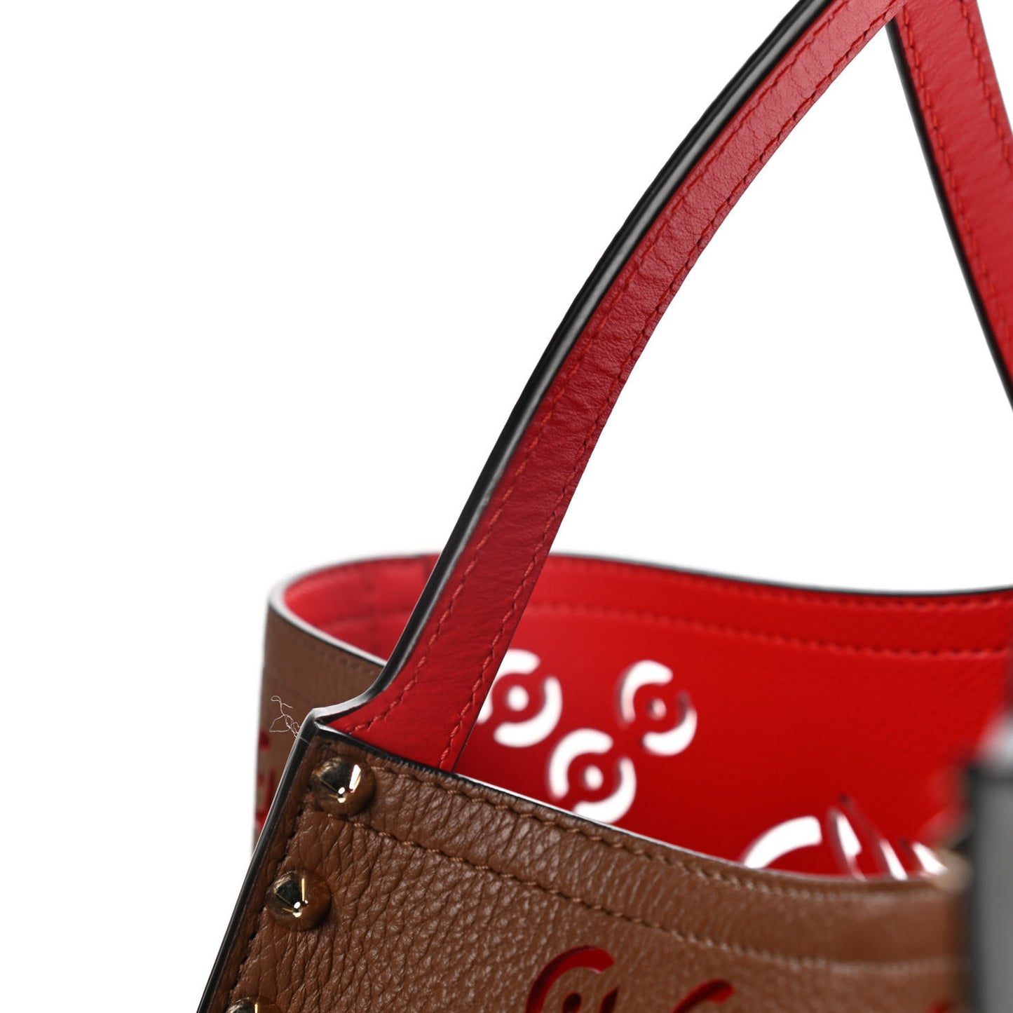 Calfskin Loubinthesky Large Perforated Cabarock Spikes Tote Biscotto