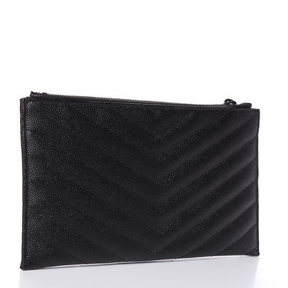 Saint Laurent Grain De Poudre Chevron Monogram Bill Pouch Black 3 of 10