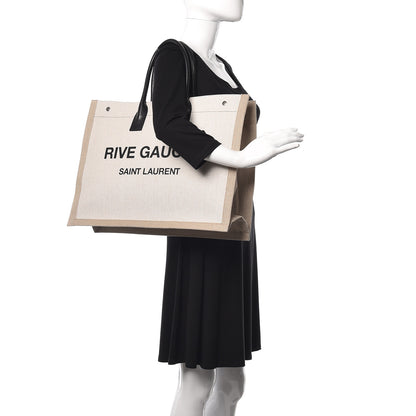 Saint Laurent Linen Calfskin Rive Gauche Tote Optic White 2 of 9