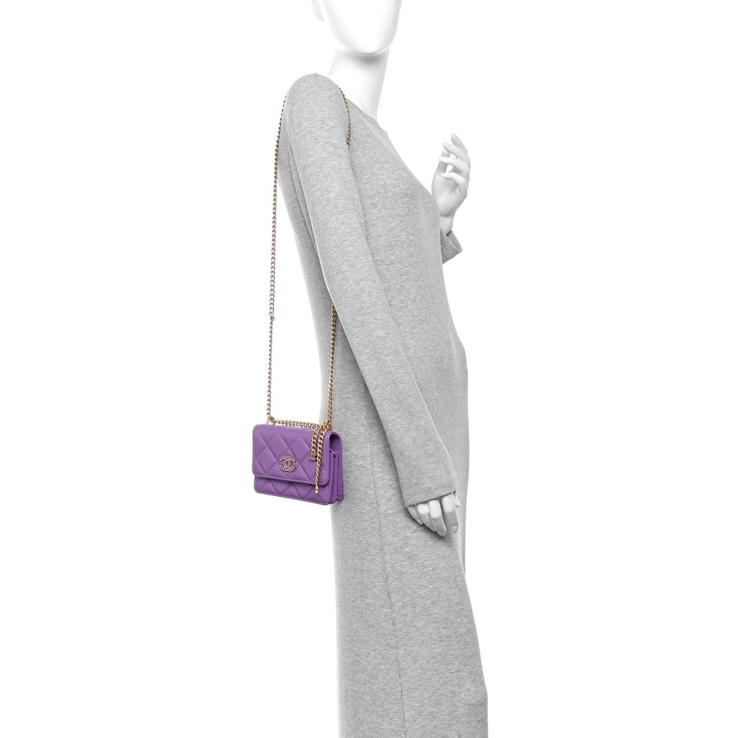 Lambskin Enamel Quilted Pending CC Clutch With Chain  Purple