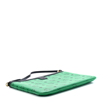 MCM Visetos Liz Shopper Tote Pouch Green 4 of 10