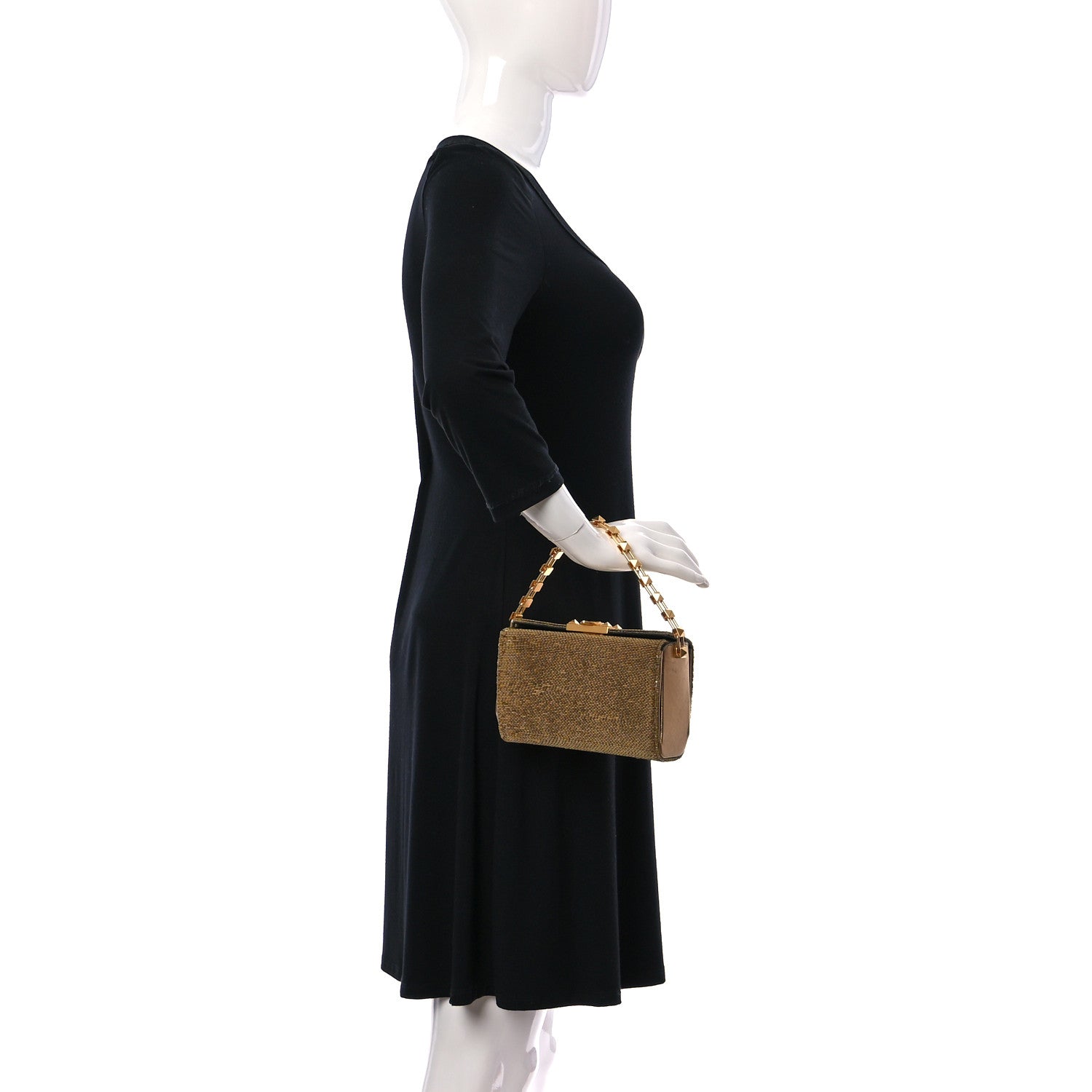Valentino Garavani Metallic Calfskin Beaded Rockstud Evening Clutch Antique Bronze 2 of 13
