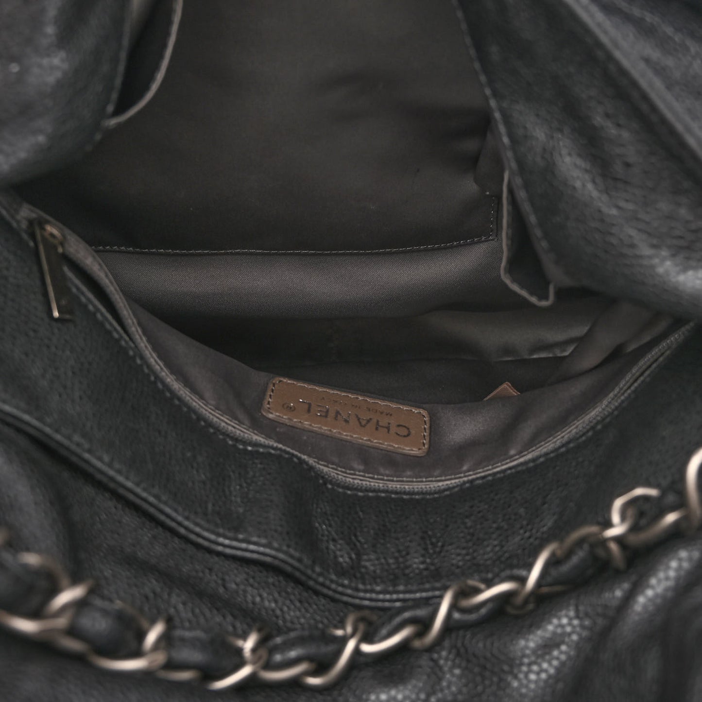 Glazed Caviar Coco Rider Flap Hobo Dark Grey