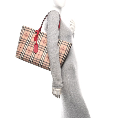 Burberry Grainy Calfskin Haymarket Check Medium Reversible Tote Red 2 of 23