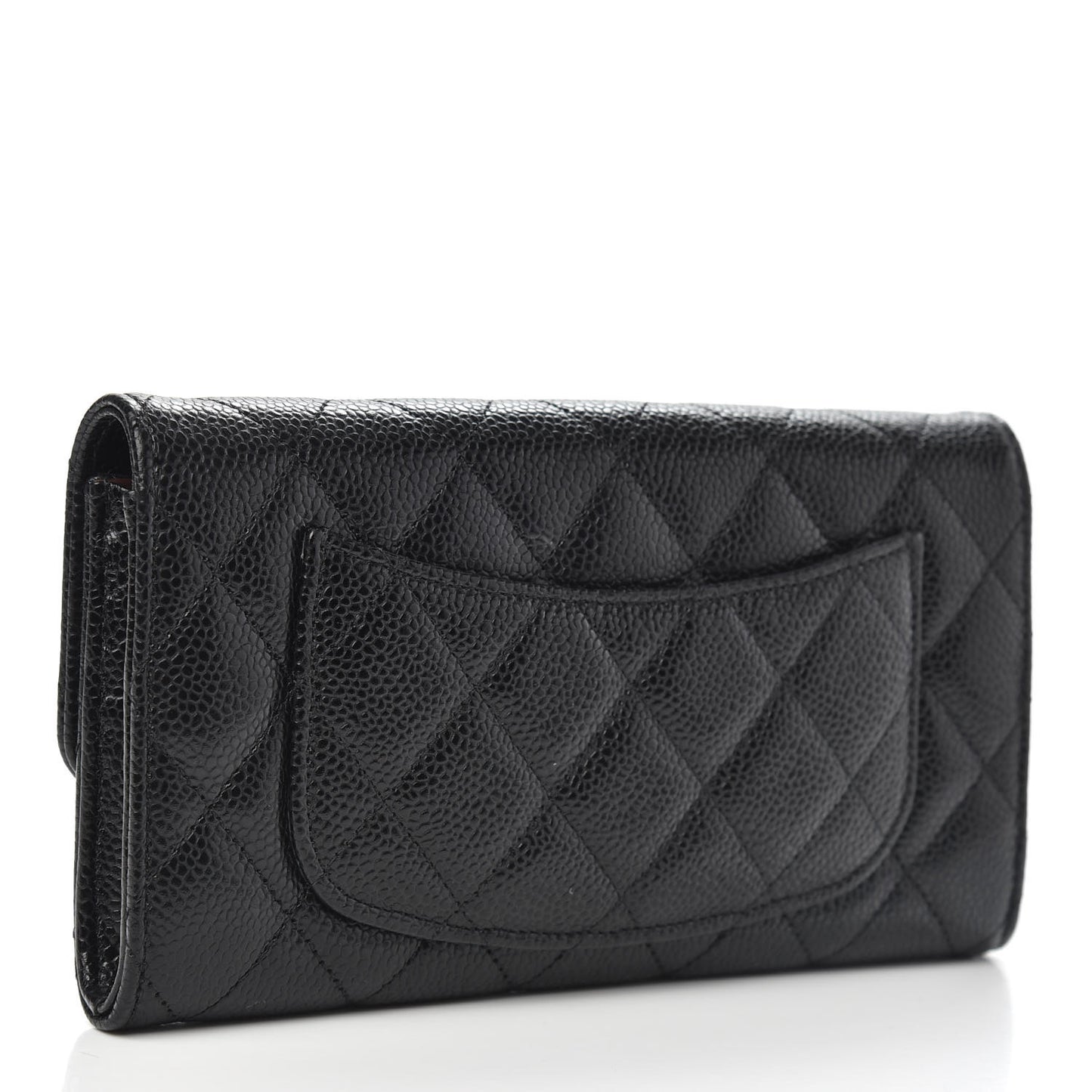 Caviar Quilted Large Gusset Flap Wallet Black