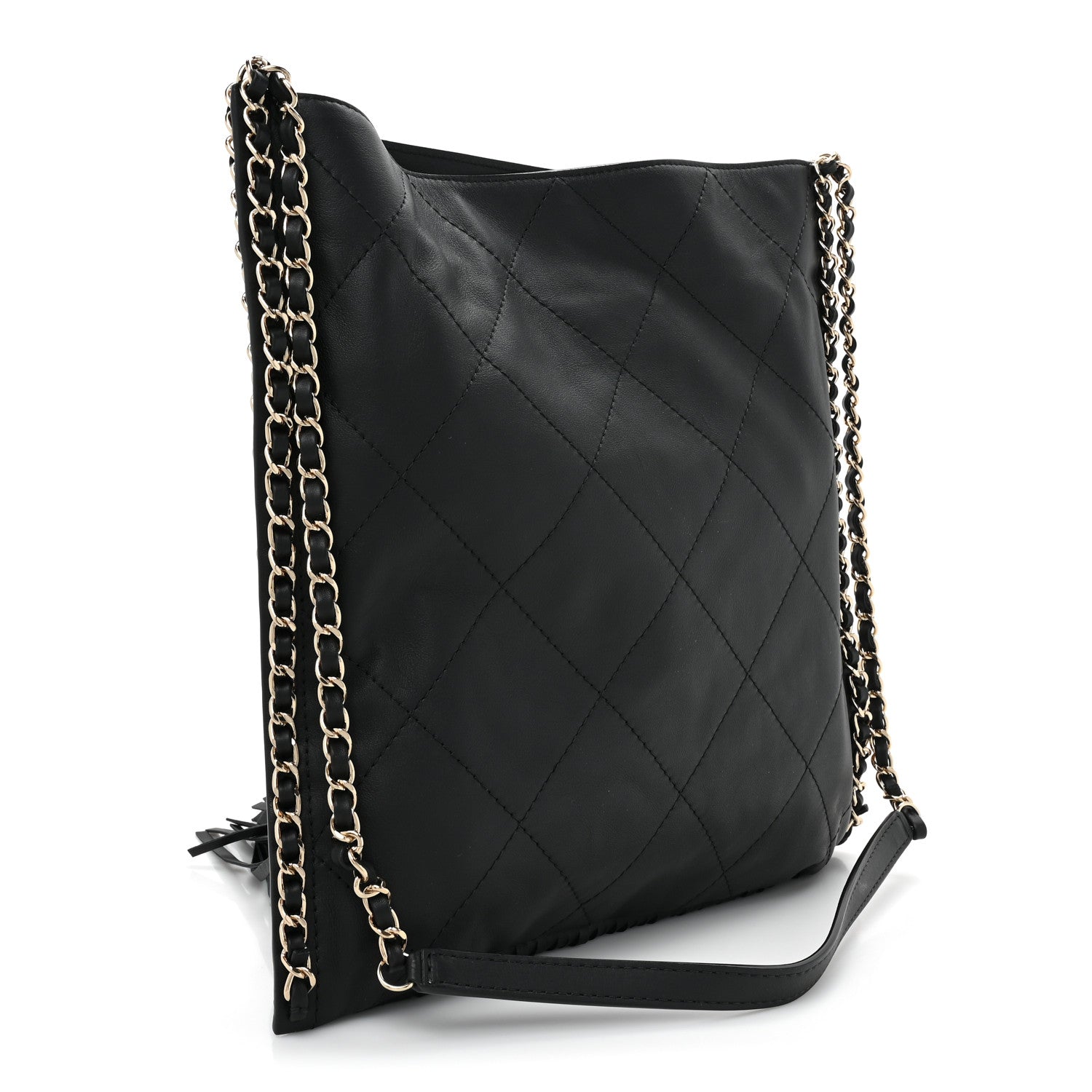 Chanel Calfskin Quilted Fringe Shopping Bag Black 3 of 9