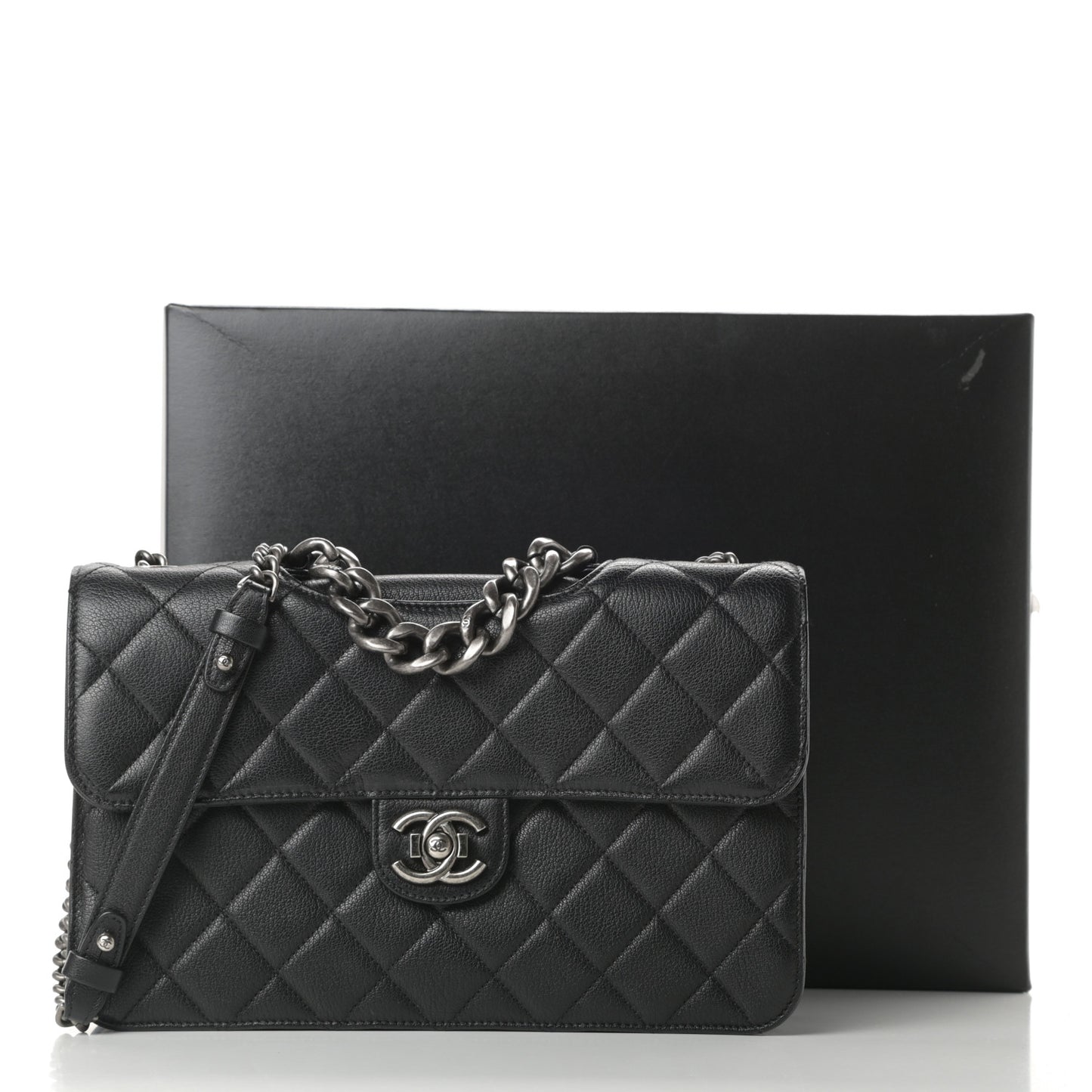 Goatskin Quilted Large Perfect Edge Flap Black