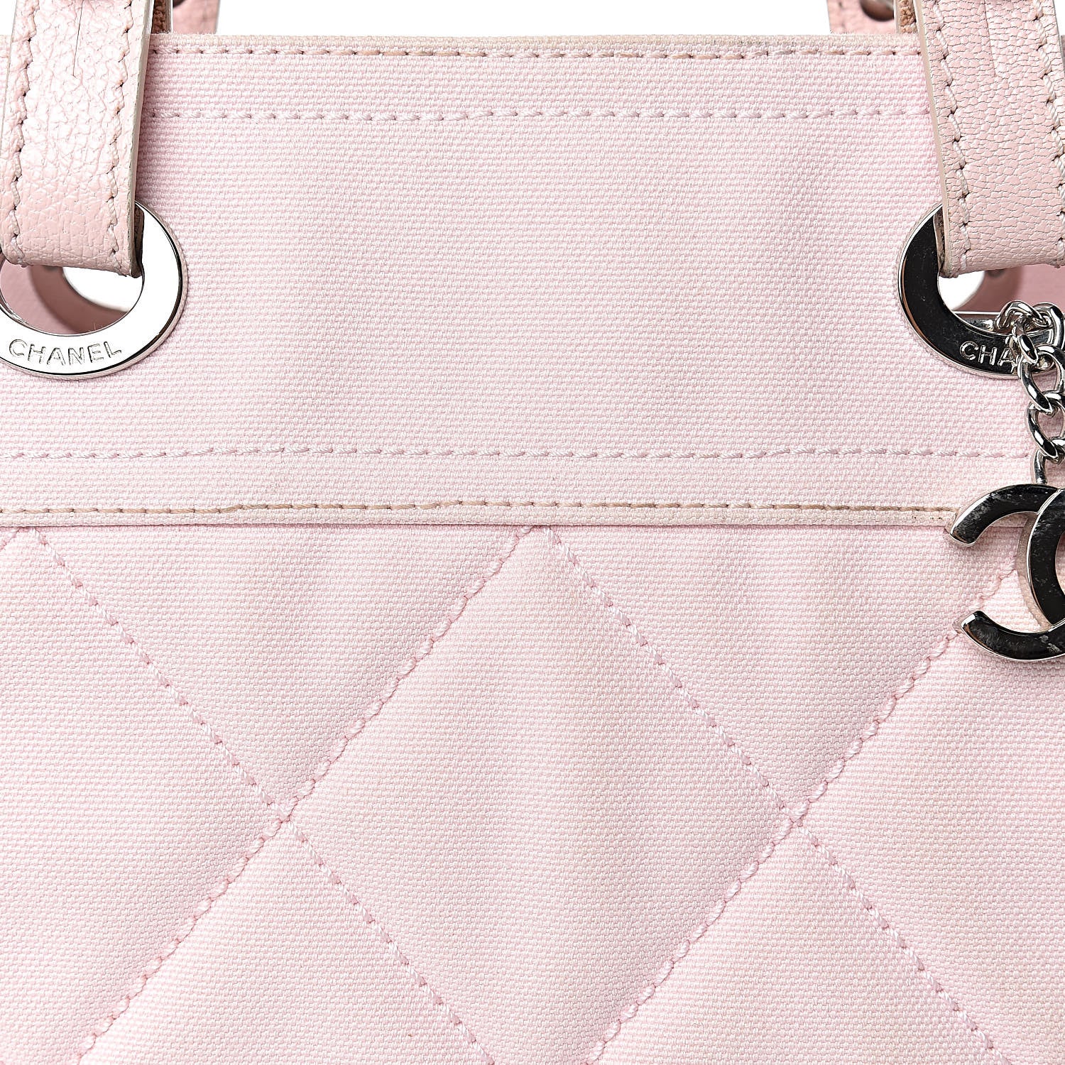Chanel Coated Canvas Quilted Small Paris Biarritz Tote Pink 16 of 25