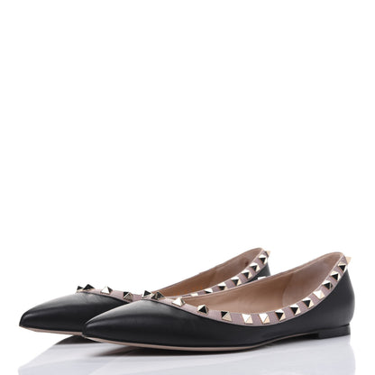 Valentino Garavani Calfskin Nappa Rockstud Ballerina Flats 37.5 Black Poudre 3 of 12