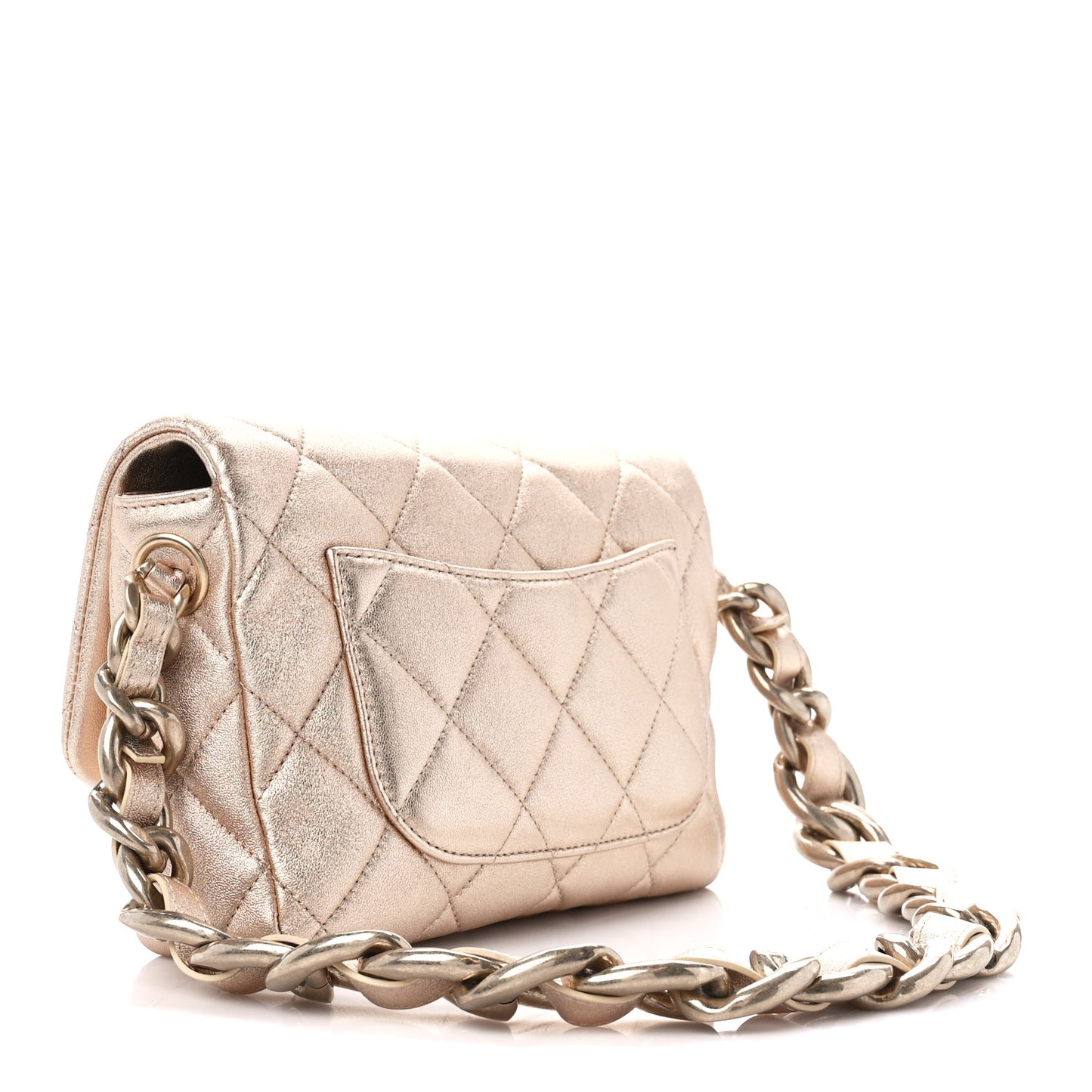 Metallic Lambskin Lacquered Quilted Small Flap Gold