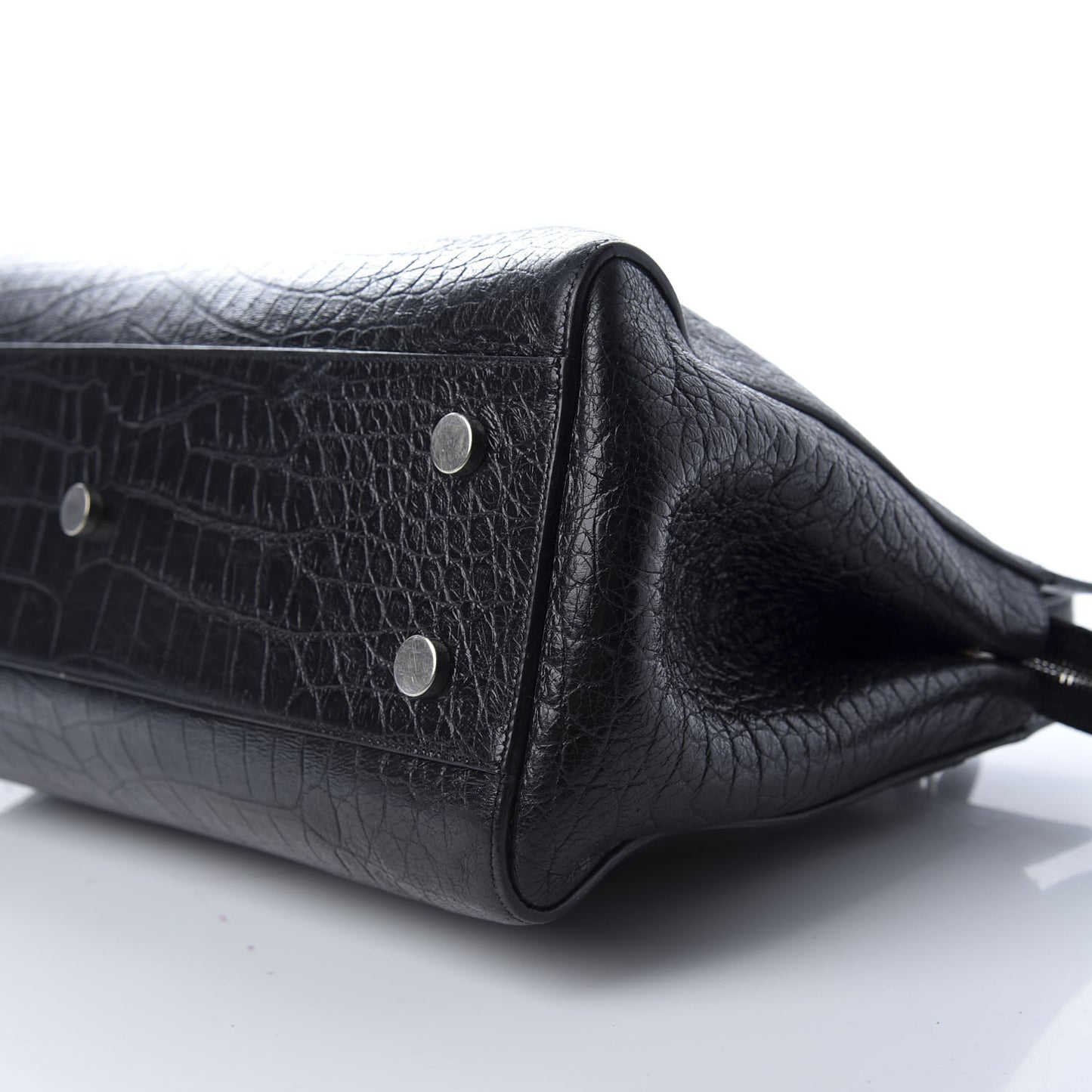 Calfskin Crocodile Embossed Medium Cabas Rive Gauche Black
