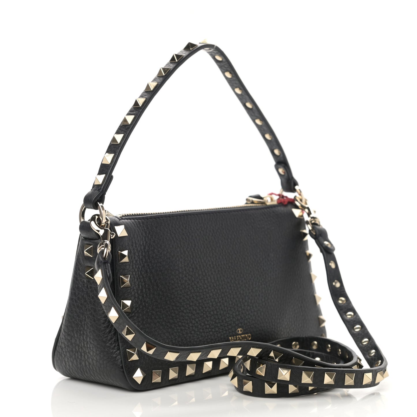 Pebbled Calfskin Small Rockstud Flip Lock Shoulder Bag Black