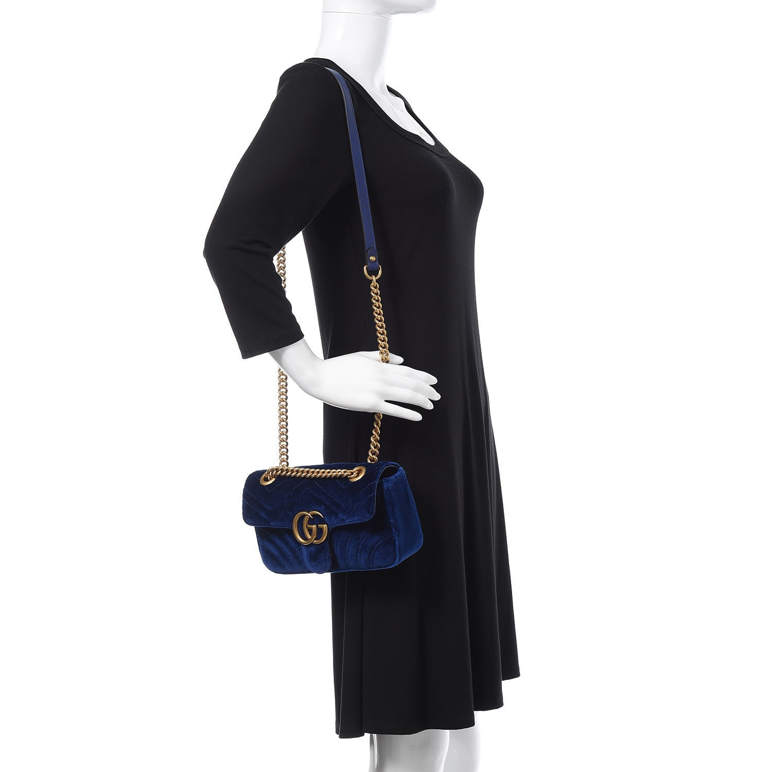Gucci Velvet Matelasse Mini GG Marmont Shoulder Bag Cobalt Blue 2 of 9