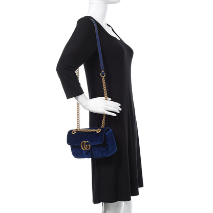 Gucci Velvet Matelasse Mini GG Marmont Shoulder Bag Cobalt Blue 2 of 9
