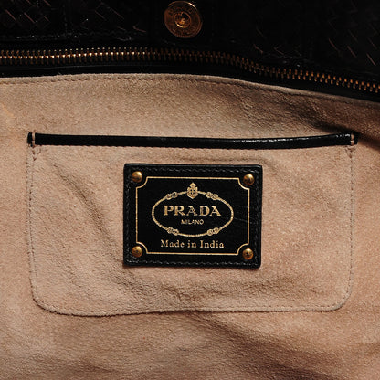 Prada Goatskin Woven Large Tote Moro Black 5 of 8