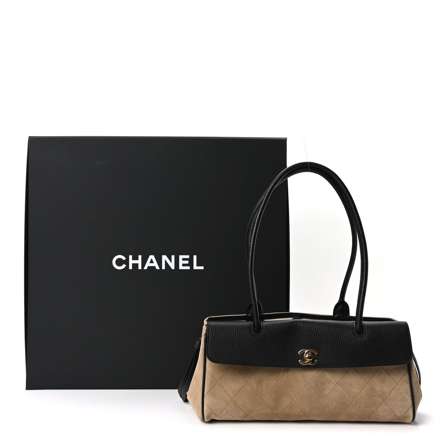 Grained Calfskin Suede Urban Essentials Small Shopping Bag Dark Beige Black