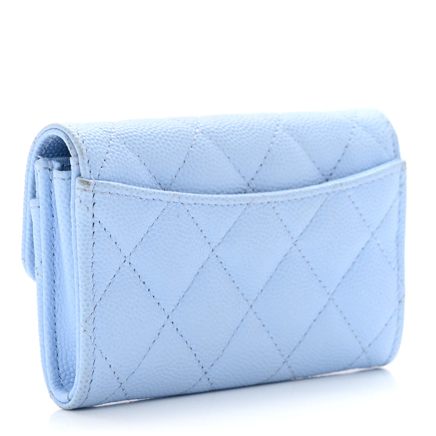 Caviar Quilted Flap Card Holder Wallet Light Blue
