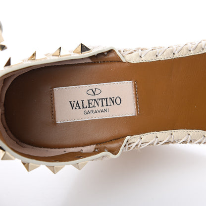 Valentino Garavani Grained Calfskin Rockstud Ankle Strap Espadrille 15/105mm Wedge Sandals 36 Light Ivory Natural 11 of 12