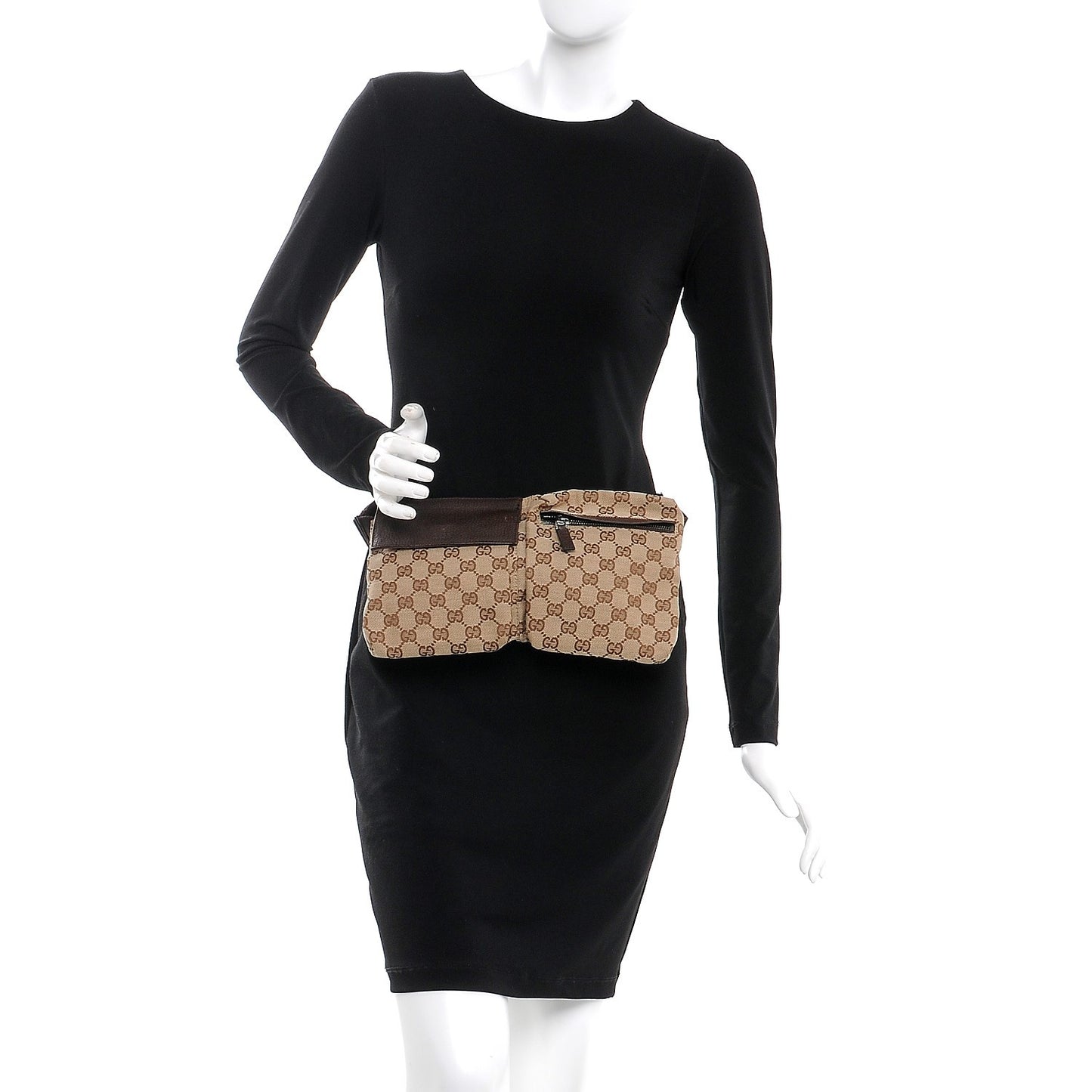 GG Monogram Double Pocket Belt Bag Dark Brown