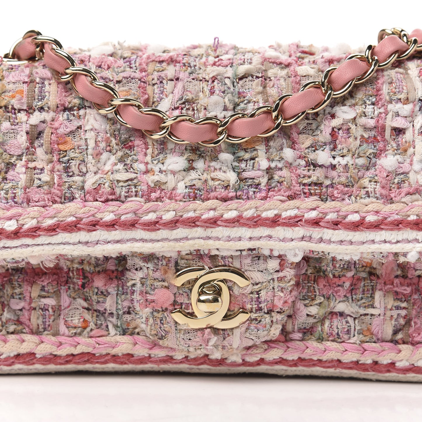 Tweed Braid Mini Flap White Pink