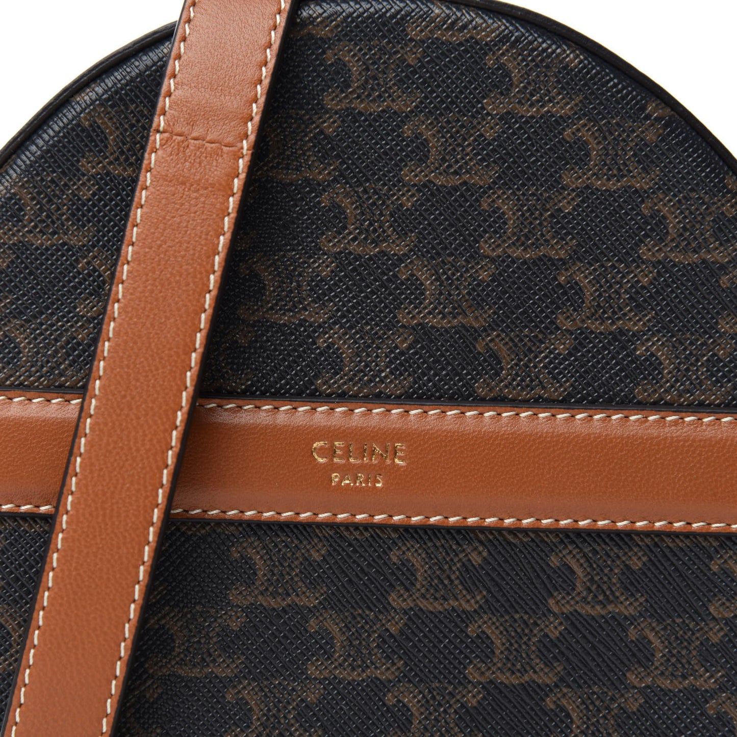 Lambskin Triomphe Canvas Round Purse On Strap Black Tan