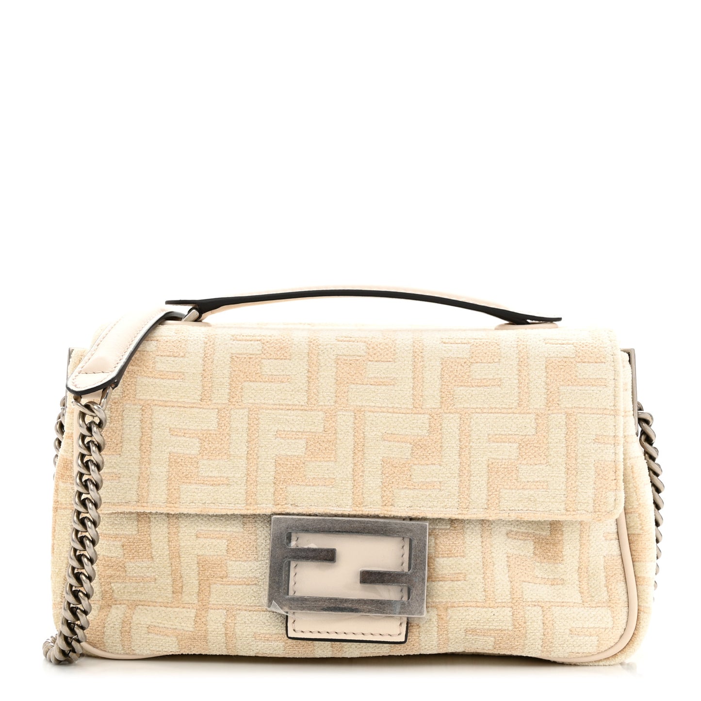 Chenille Vitello Seta FF Midi Chain Baguette White