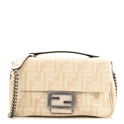 Fendi Chenille Vitello Seta FF Midi Chain Baguette White 1 of 12