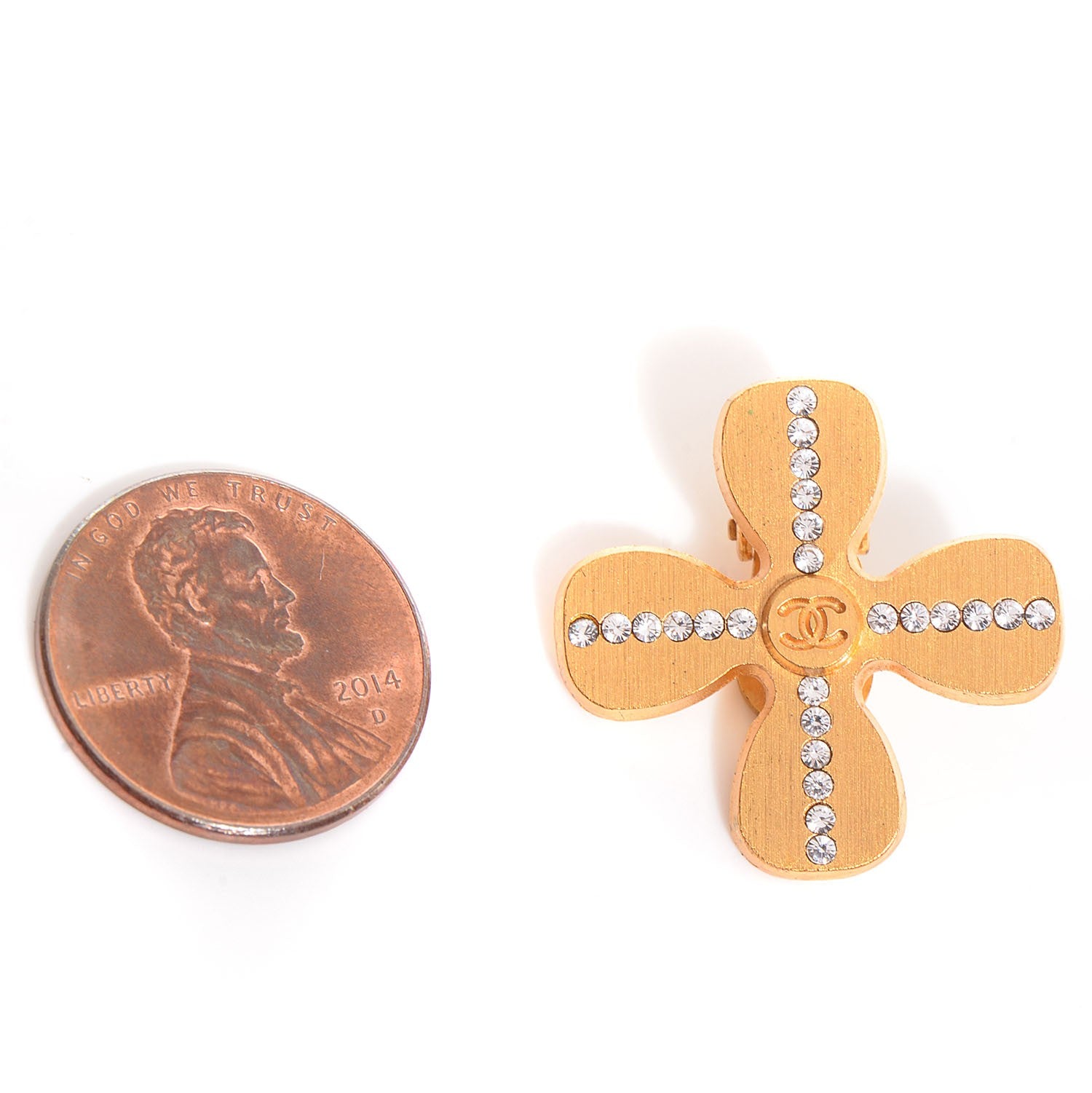 Chanel Crystal CC Cross Clip On Earrings Gold 2 of 4