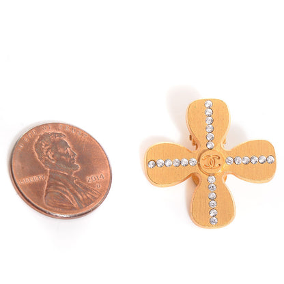 Chanel Crystal CC Cross Clip On Earrings Gold 2 of 4