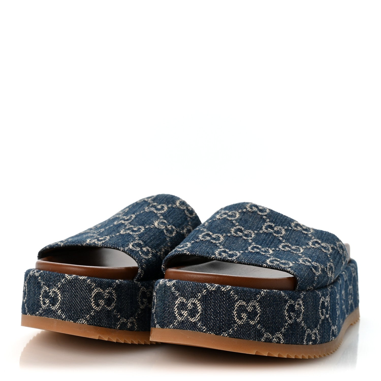 Gucci New Denim GG Monogram Angelina Platform 55mm Slide Sandals 38.5 Blue Tea 4 of 9