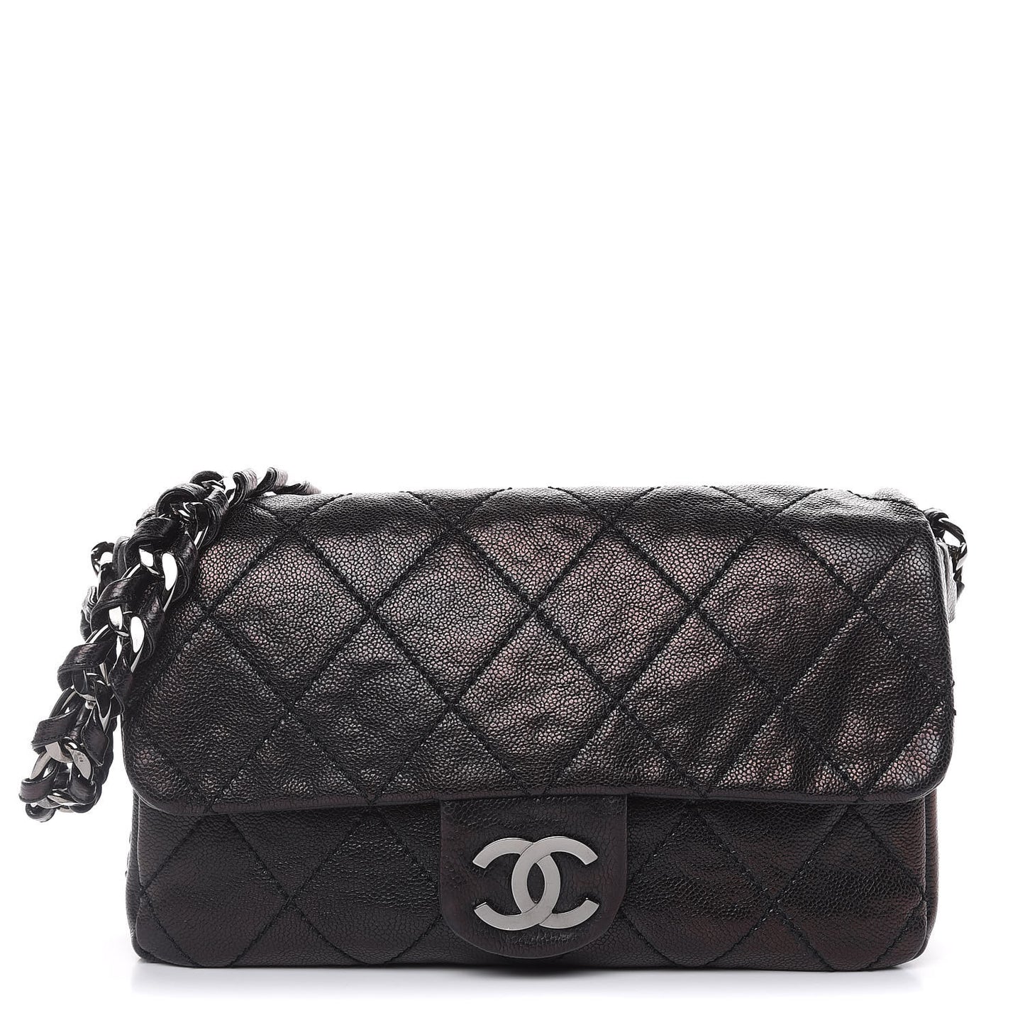 Glazed Caviar Quilted Modern Chain Flap Black