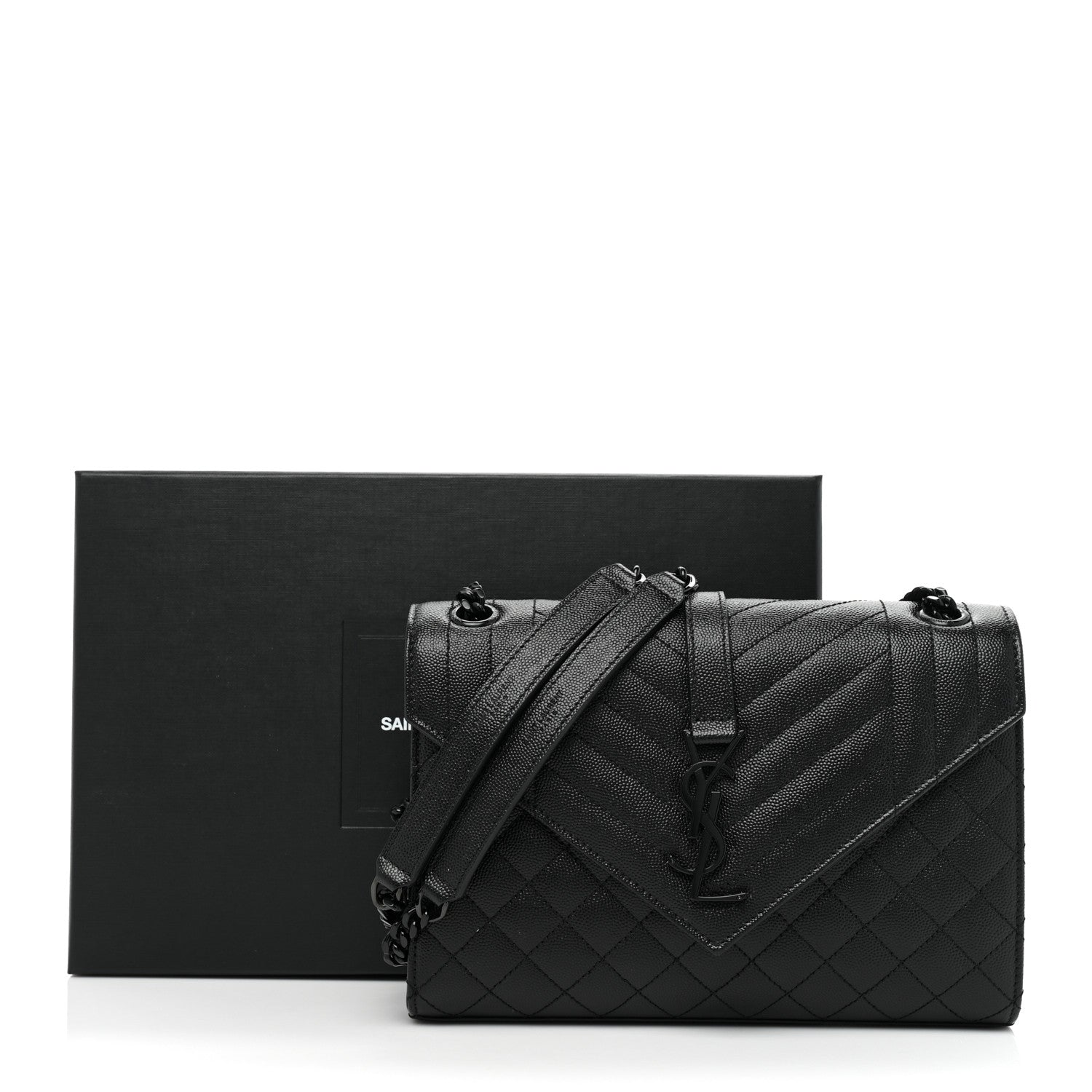 Saint Laurent Grain De Poudre Textured Mixed Matelasse Triquilt Medium Monogram Satchel Black 11 of 11
