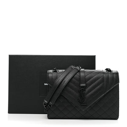 Saint Laurent Grain De Poudre Textured Mixed Matelasse Triquilt Medium Monogram Satchel Black 11 of 11
