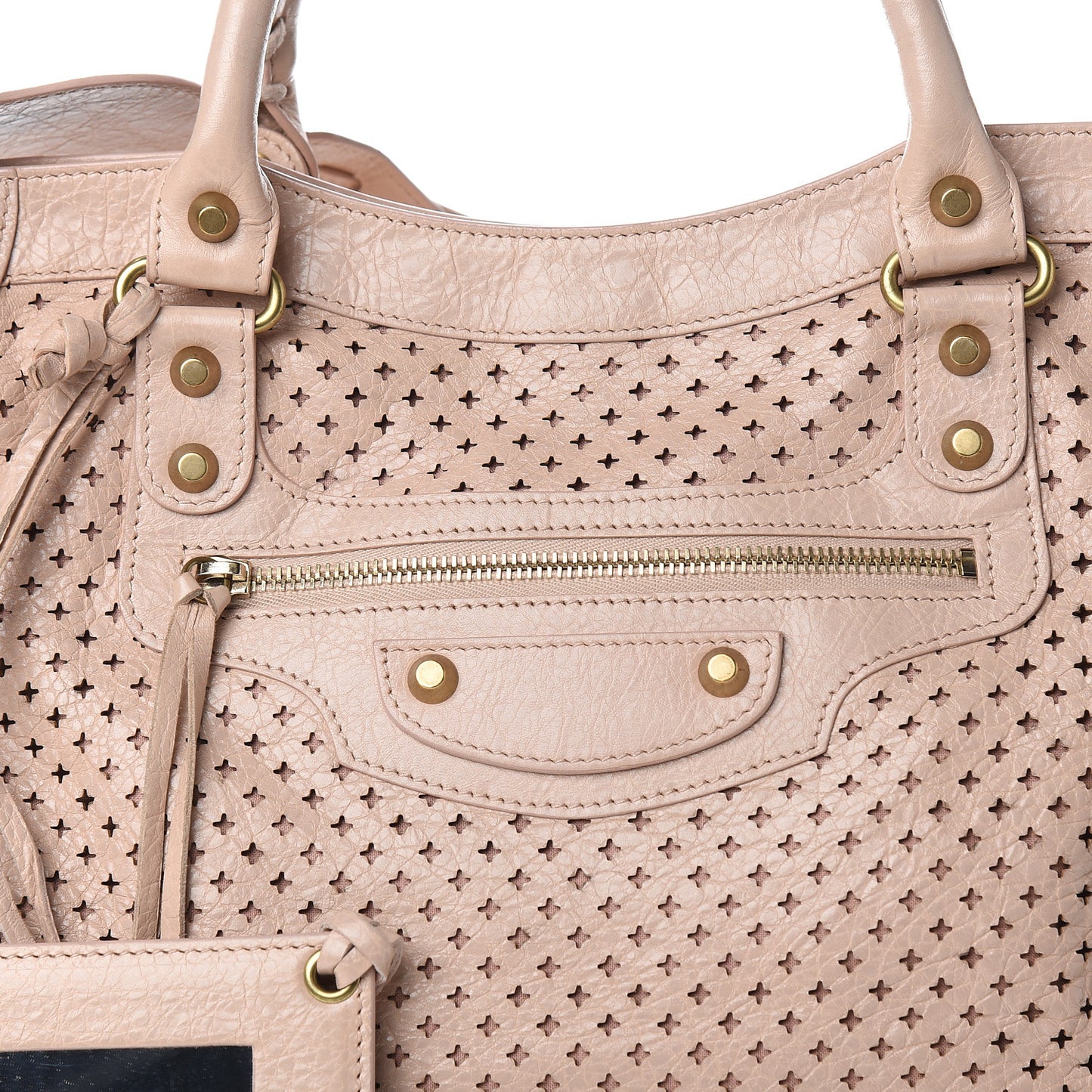 Agneau Laser Cut Cross Classic Gold Hardware City Rose Peach