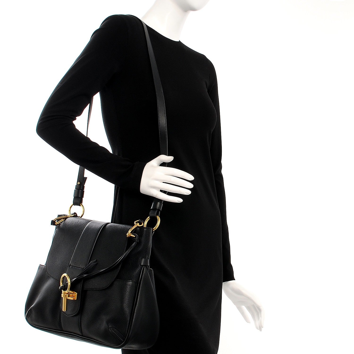 Chloe Grained Lambskin Calfskin Medium Lexa Shoulder Bag Black 2 of 8