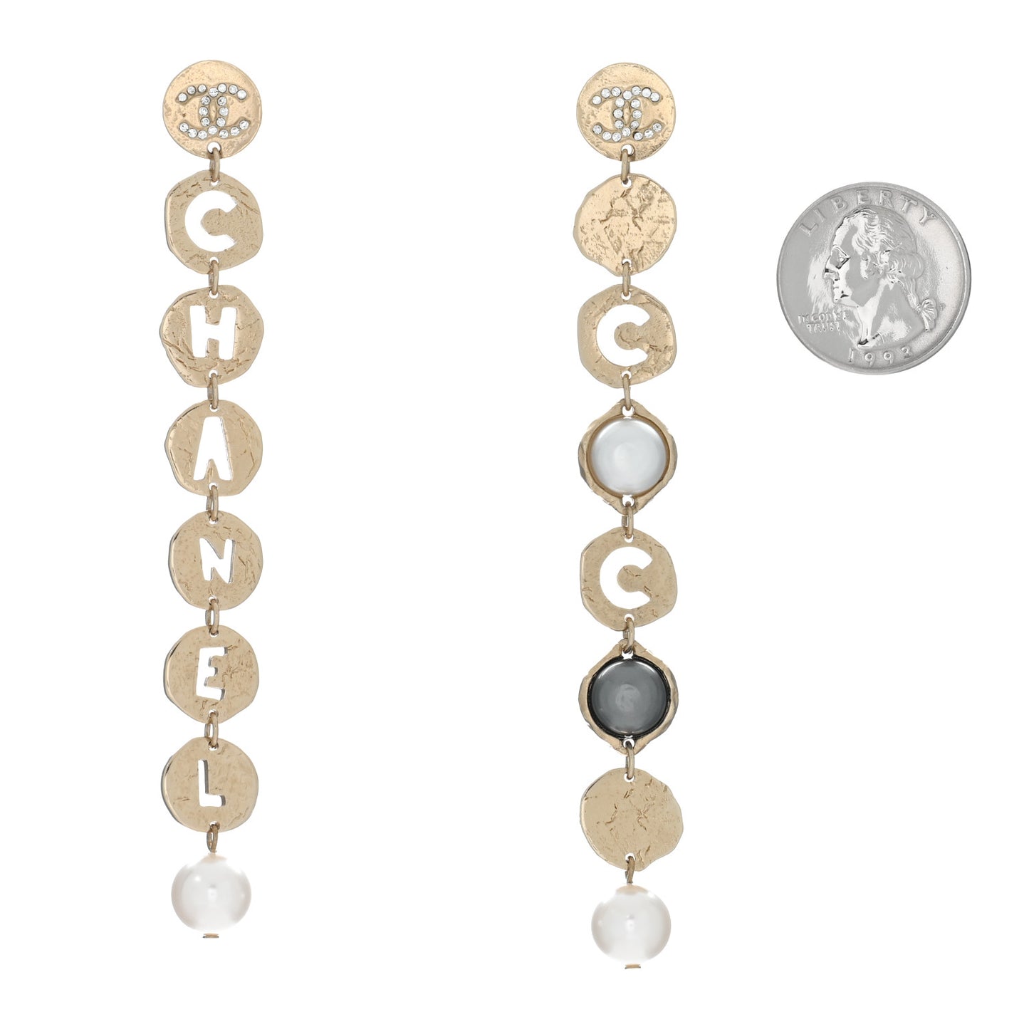 Pearl Crystal Papyrus Drop Strand Earrings Gold Grey