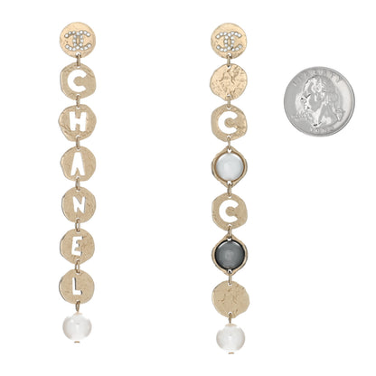 Chanel Pearl Crystal Papyrus Drop Strand Earrings Gold Grey 2 of 5